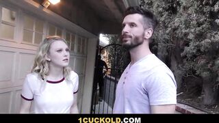 Hopeless for Money, Lily Rader Dives into a Wild Cuckold Gang Screw with Masked Chaps in a Garage! Will Her Boyfriend's Watchful Eye Ignite Her Excitement?
