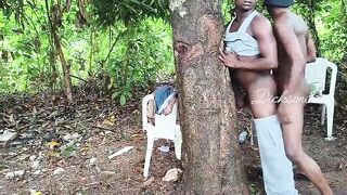 Bang black Lagos queen underneath a mango tree doggy