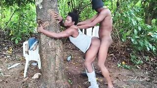 Bang black Lagos queen underneath a mango tree doggy