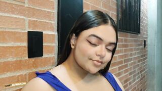 Hirsute Celeste in her blue suit