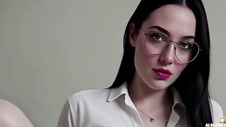 Screwing the intimate teacher when no one was home - Cunt climax - large booty and white boobs of a woman wearing glasses - darksome haired woman was secretly drilled - AI