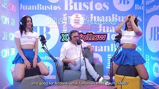 Squirter Camila & Andrea, the kinkiest Latin babe step-sisters, cum hard with the bang machine on full force at JuanBustosPodcast!