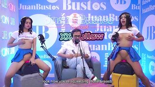 Squirter Camila & Andrea, the kinkiest Latin babe step-sisters, cum hard with the bang machine on full force at JuanBustosPodcast!