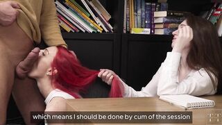 This babe licks my twat whilst I'm talking to a patient