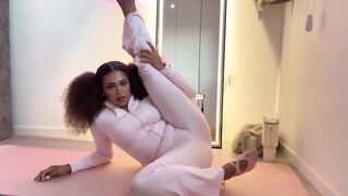 21yo constricted black cutie tries indoor yoga for the 1st time