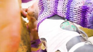 Inked Gal Gets Hard Anal, ATM in Three-some