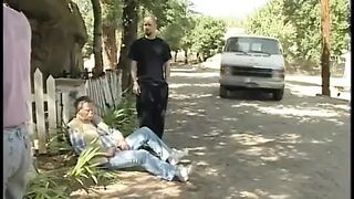 Cute blond likes sucking white hunk's weenie in the back of a van