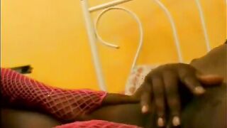 Black doxy tastes a sex toy after getting it slipped in her vagina