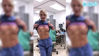 Nurse Gets Lustful, Shows Melons & Fingers Moist Vagina Live at Work