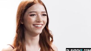 Small teen redhead Myra Groans interview and masturbation climax