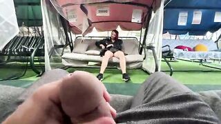 That babe shows a pink twat in the store. And then got a creampie with eating cum