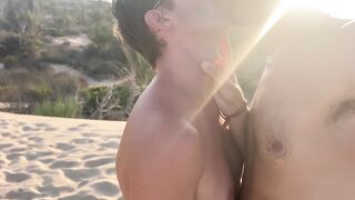 Hiding at 1st, then exposing ourselves exposed and cumming on a Spanish beach