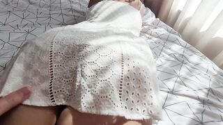 Rubbing Schlong on Large Butt of Ravishing Brunette hair in Cute Short Sundress untill Cum