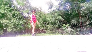 MOTORCYLE FEMALE Teasing In Public Doing Yoga Stretching And Greater quantity Park