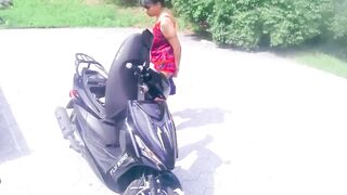 MOTORCYLE FEMALE Teasing In Public Doing Yoga Stretching And Greater quantity Park