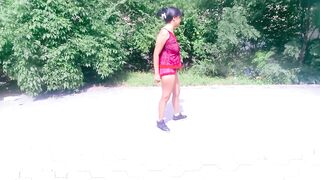 MOTORCYLE FEMALE Teasing In Public Doing Yoga Stretching And Greater quantity Park