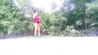 MOTORCYLE FEMALE Teasing In Public Doing Yoga Stretching And Greater quantity Park