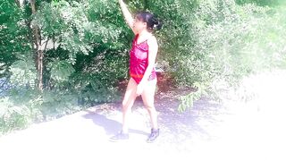 MOTORCYLE FEMALE Teasing In Public Doing Yoga Stretching And Greater quantity Park