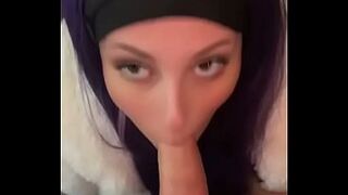 Real Homemade Oral from Purple Haired Angel Wearing White Yiff Jacket Looking at Camera