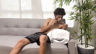 My stepsister takes advantage of the fact that I'm on a call with my girlfriend to give me a great oral sex.