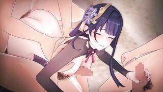 【Genshin Impact Raiden Shogun #03】group-sex CG Manga Animation.(Fingering,tugjob,fellatio,sex)