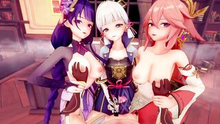 【Genshin Impact】Raiden Shogun,Yae Miko,Kamisato Ayaka,Yoimiya harem sex CG Anime Animation.