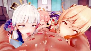 【Genshin Impact】Raiden Shogun,Yae Miko,Kamisato Ayaka,Yoimiya harem sex CG Anime Animation.