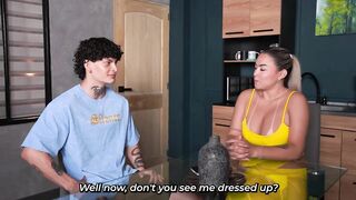 Large-breasted stepmother enjoys her spouse's absence to bang her stepson