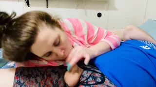 Cum bitch gives tugjob for her every day dose of cum ???