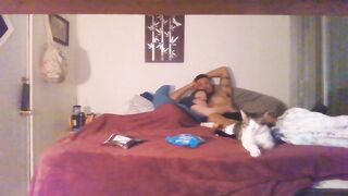 Pair smokin' and cuddling