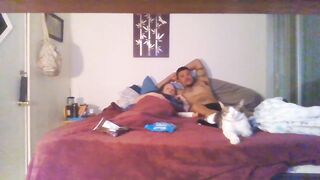 Pair smokin' and cuddling