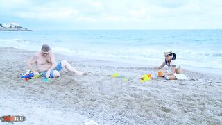 French chick Joyce Exess booty banged on a public beach