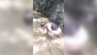 Cute Lengthy Hair Hotty pulls down her jeans and pants and pees in popular spring creek