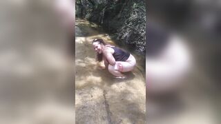 Cute Lengthy Hair Hotty pulls down her jeans and pants and pees in popular spring creek
