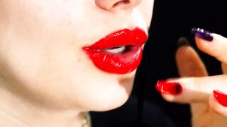 Red lips and a games with liquids and saliva! Milk and coffee! 4K -NO AUDIO-