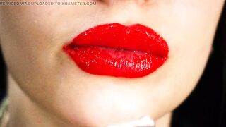 Red lips and a games with liquids and saliva! Milk and coffee! 4K -NO AUDIO-