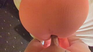 Oral job and dry humping after sport! Stud cums on leggings booty of tgirl angel!