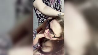 Plump Gal Wearing Glasses Gives Fellatio Spunk fountain Into Throat