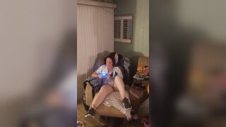 Gorgeous white hotty in brassiere and pants playing vids games gets lewd and craves sex