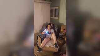 Gorgeous white hotty in brassiere and pants playing vids games gets lewd and craves sex