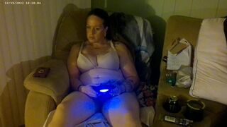 Step Mommy smokin' and playing movie scene games in her brassiere and pants