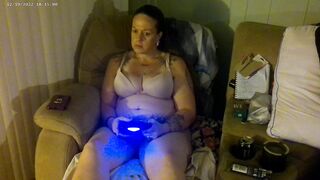 Step Mommy smokin' and playing movie scene games in her brassiere and pants
