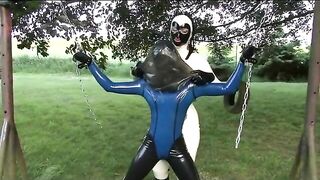 Young Rubber Whore Girl Outdoor Bondage And Breath Control With Latex Sheet Femdom Lesbian Mistress