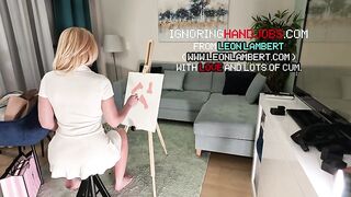 Hawt and concupiscent golden-haired art teacher wife in white summer suit goes no pants to flash her constricted hairless vagina and anal opening