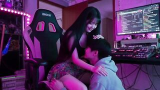 eighteen-year-old floozy with petite boobs; that babe gets turned on sucking ramrods and likes getting screwed doggy-style in front of the camera (AI-generated).