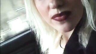 Large boobed blond gives oral in car
