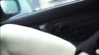 Large boobed blond gives oral in car