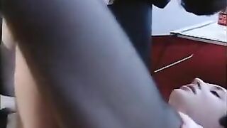 Brunette hair uses sex toy on her booty and then gets banged