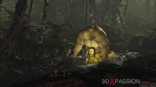 Extraordinary monster Ogre bangs Hawt female Goblin hard outdoors