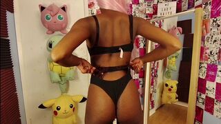 Slutty black honey LADYKAIYO grinding in a skin-taut one-piece just for u